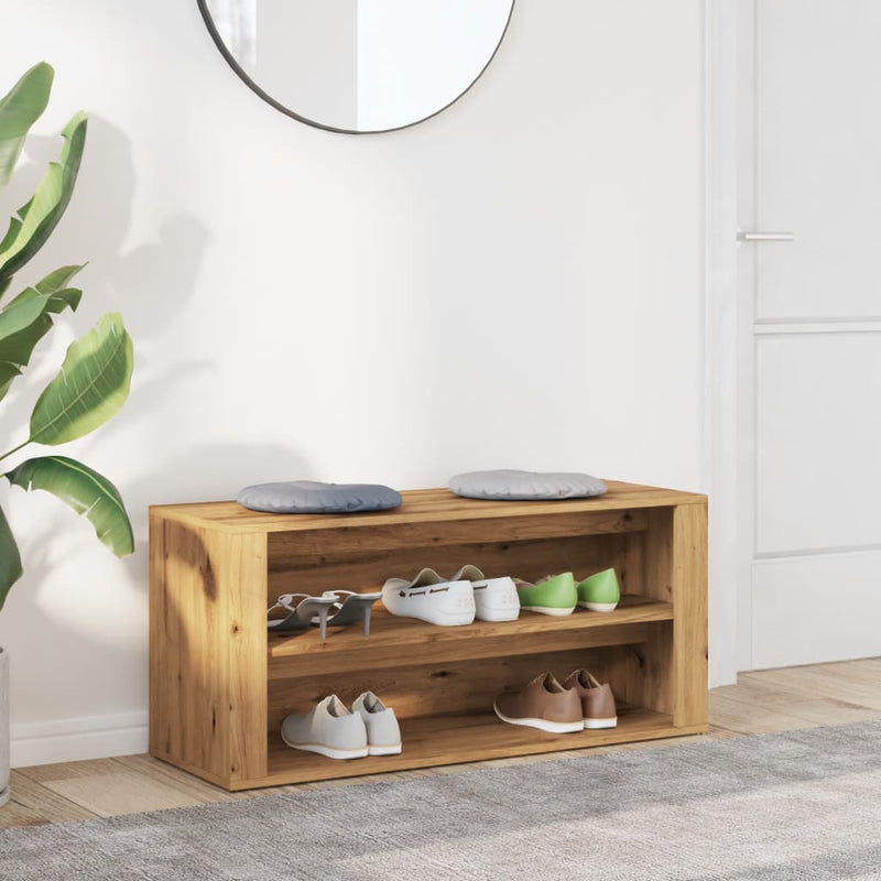 vidaXL kézműves tölgy színű szerelt fa cipőtároló pad 100 x 35 x 45 cm