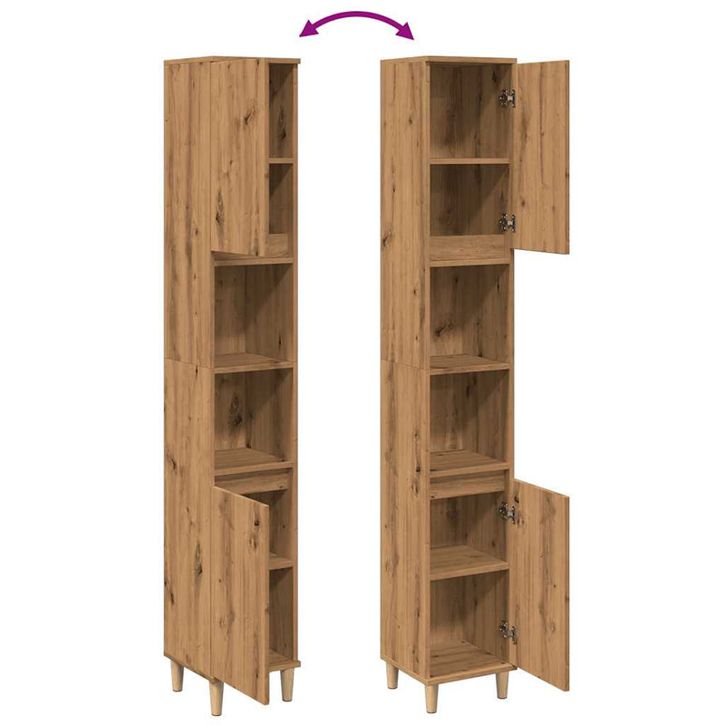 vidaXL kézműves tölgy színű szerelt fa fürdőszobaszekrény 30x30x190 cm