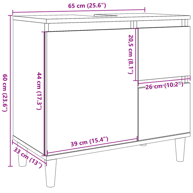 vidaXL betonszürke szerelt fa mosdószekrény 65 x 33 x 60 cm