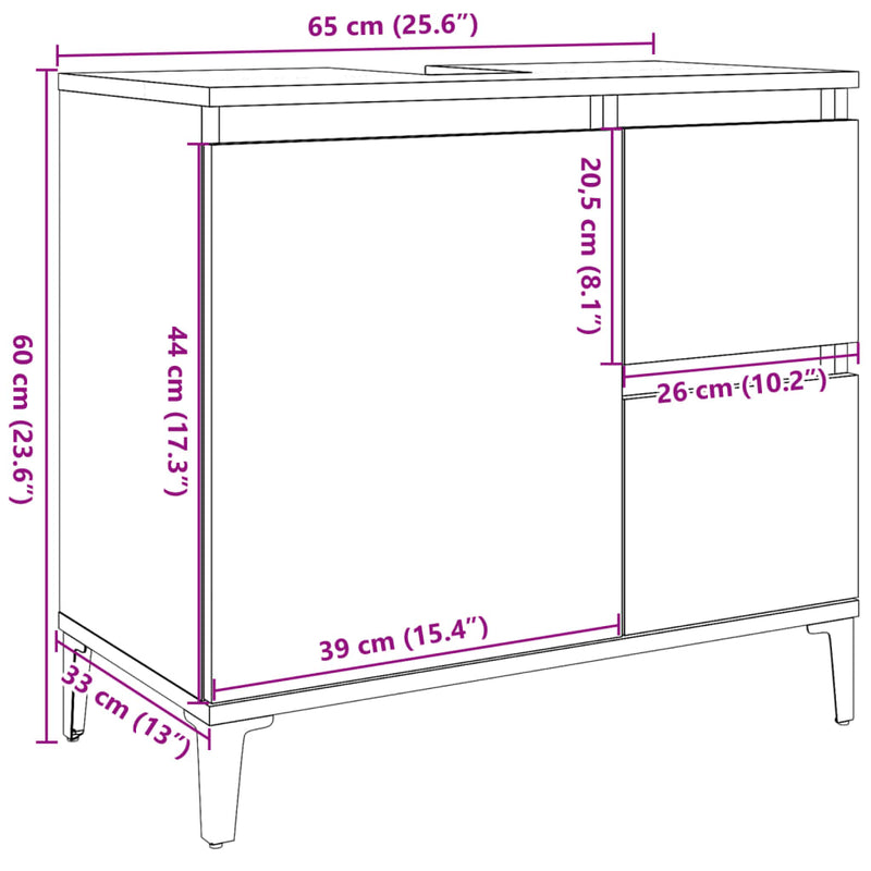 vidaXL betonszürke szerelt fa mosdószekrény 65 x 33 x 60 cm