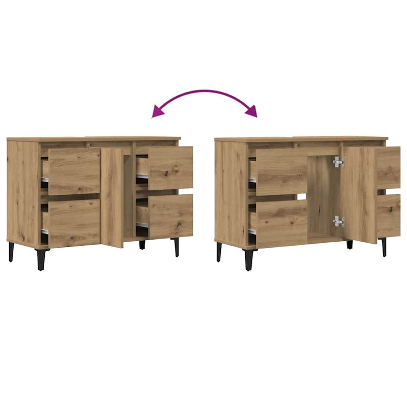 vidaXL kézműves tölgy színű szerelt fa mosdószekrény 80 x 33 x 60 cm