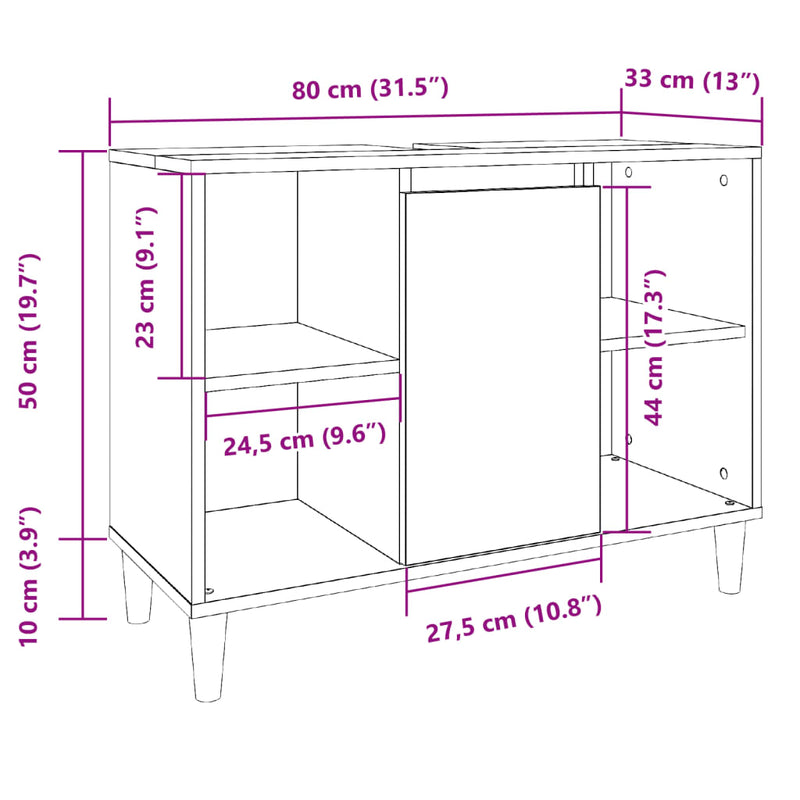 vidaXL sonoma tölgy színű szerelt fa mosdószekrény 80 x 33 x 60 cm