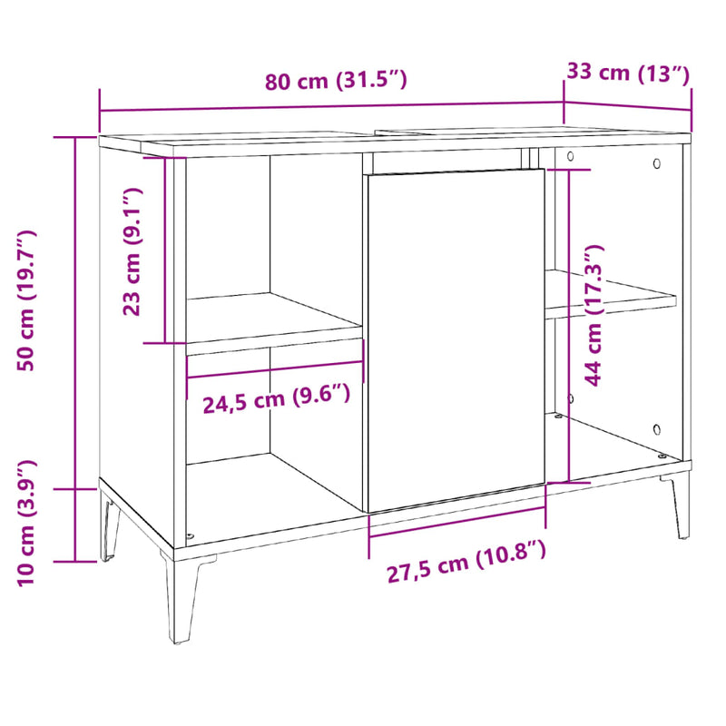 vidaXL antik fa színű szerelt fa mosdószekrény 80 x 33 x 60 cm