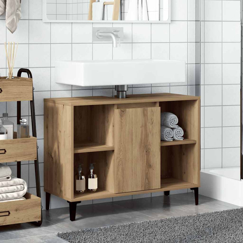 vidaXL kézműves tölgy színű szerelt fa mosdószekrény 80 x 33 x 60 cm
