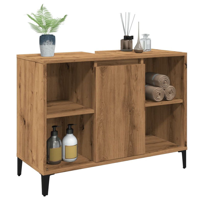 vidaXL kézműves tölgy színű szerelt fa mosdószekrény 80 x 33 x 60 cm