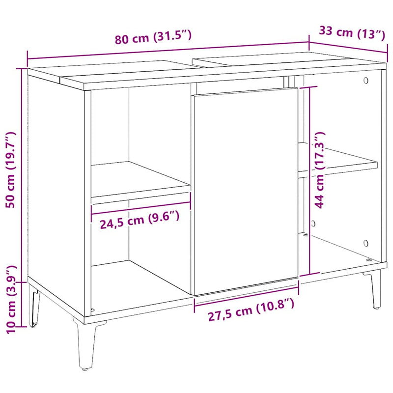 vidaXL kézműves tölgy színű szerelt fa mosdószekrény 80 x 33 x 60 cm