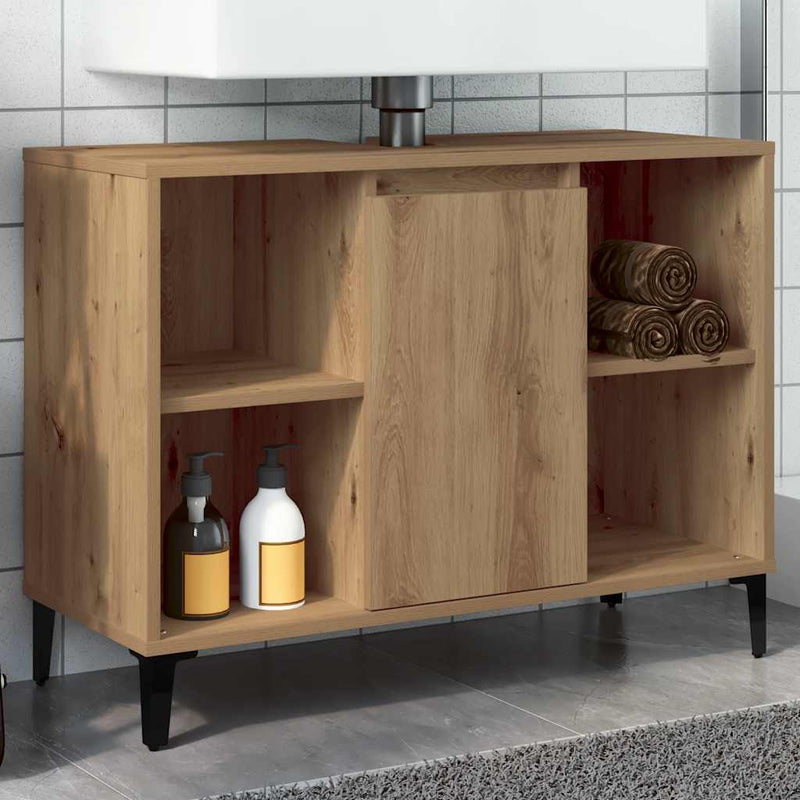 vidaXL kézműves tölgy színű szerelt fa mosdószekrény 80 x 33 x 60 cm
