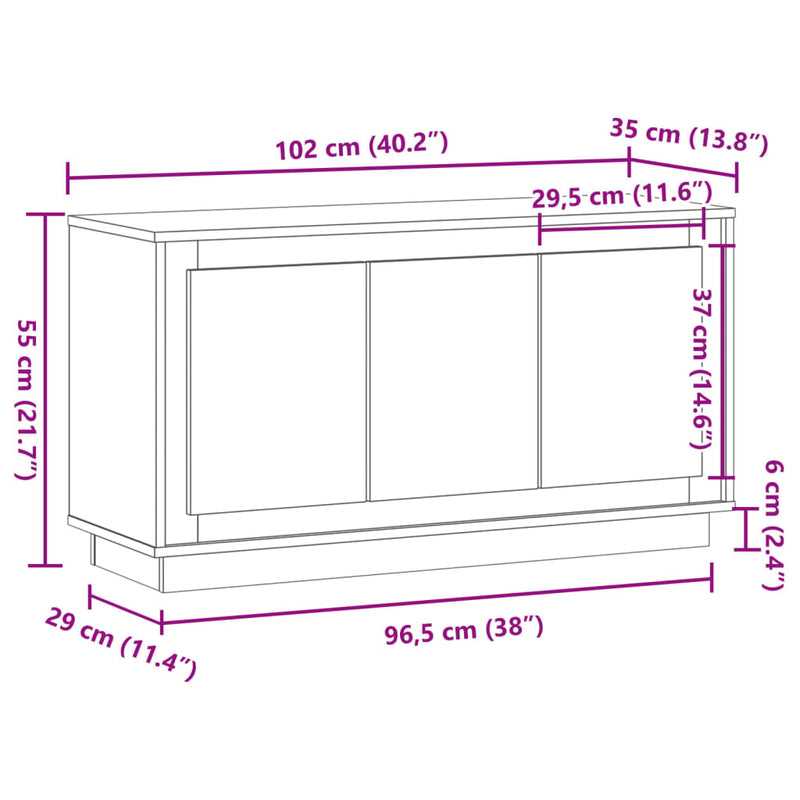 vidaXL antik fa színű szerelt fa tálalószekrény 102 x 35 x 55 cm