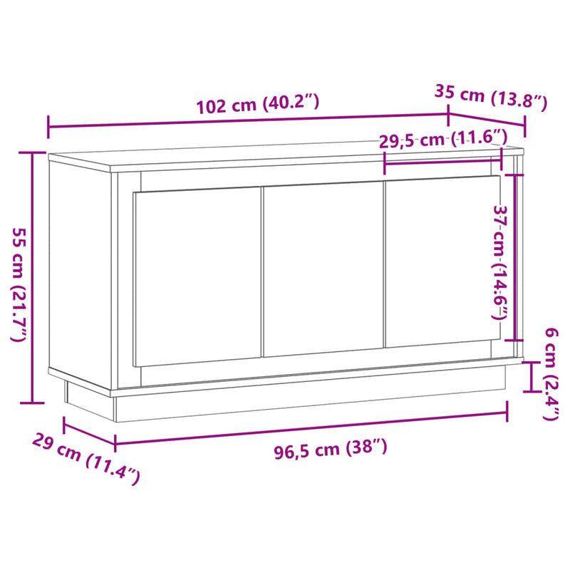 vidaXL kézműves tölgy színű szerelt fa tálalószekrény 102 x 35 x 55 cm