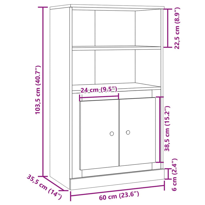 vidaXL antik fa színű szerelt fa magasszekrény 60x35,5x103,5 cm