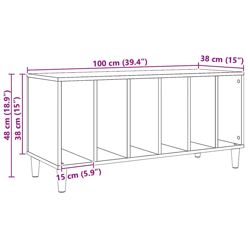 vidaXL kézműves tölgy színű szerelt fa hanglemezszekrény 100x38x48 cm