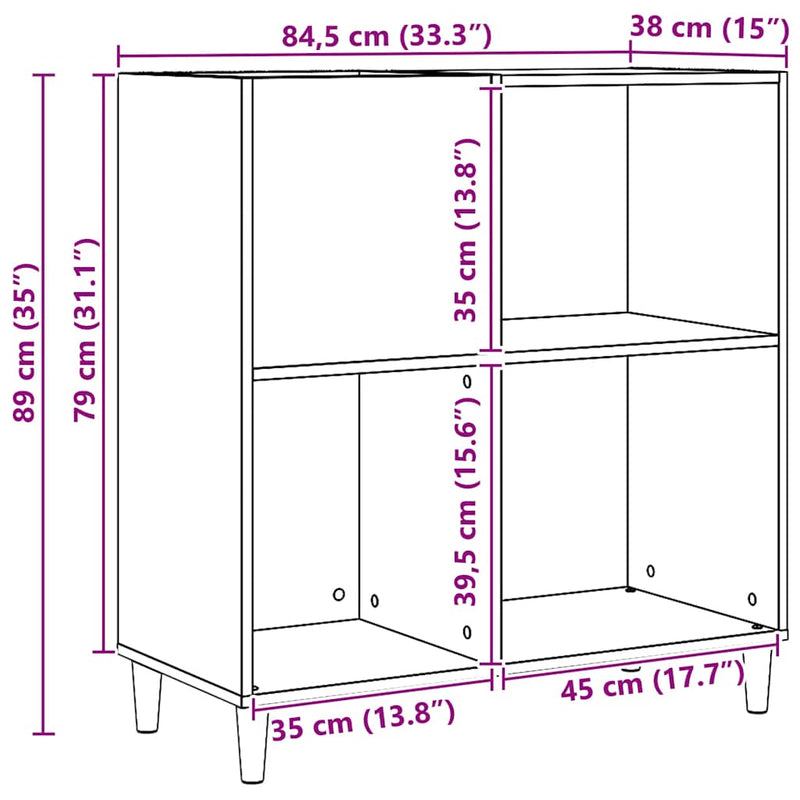 vidaXL kézműves tölgy színű szerelt fa hanglemezszekrény 84,5x38x89 cm