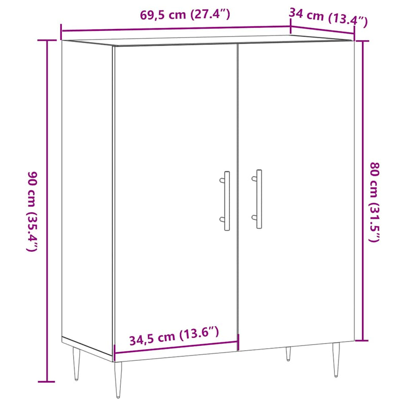 vidaXL kézműves tölgy színű szerelt fa tálalószekrény 69,5x34x90 cm