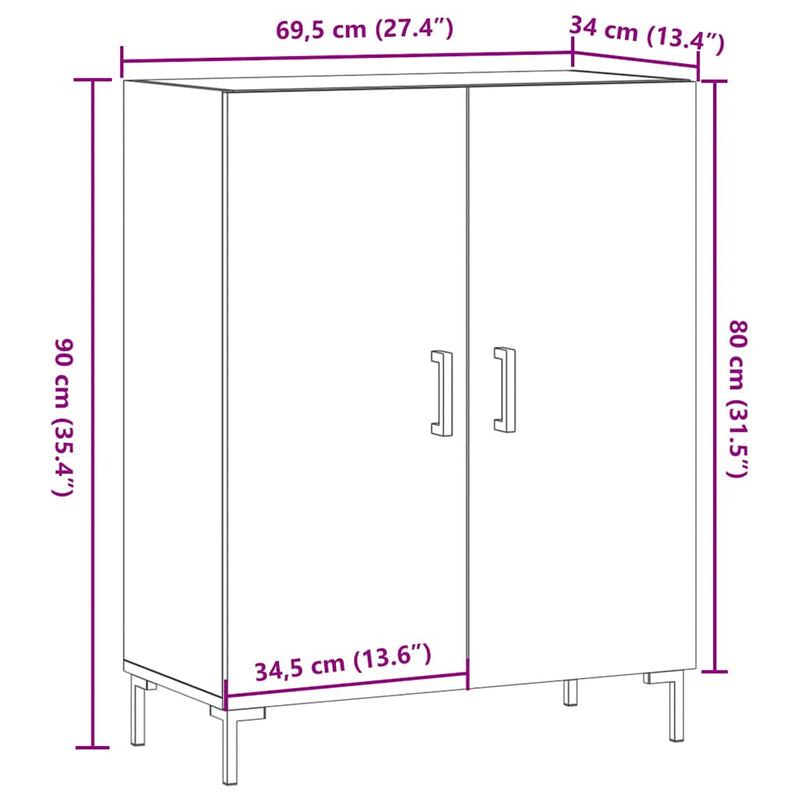 vidaXL kézműves tölgy színű szerelt fa tálalószekrény 69,5x34x90 cm