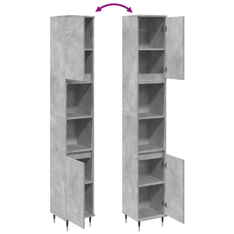 vidaXL betonszürke szerelt fa fürdőszobaszekrény 30 x 30 x 190 cm
