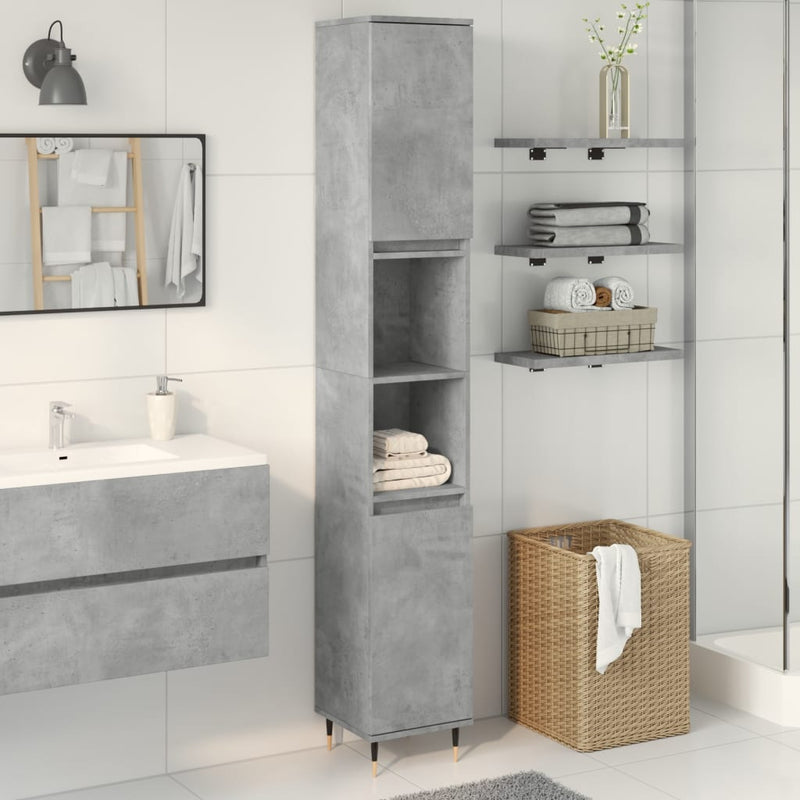 vidaXL betonszürke szerelt fa fürdőszobaszekrény 30 x 30 x 190 cm