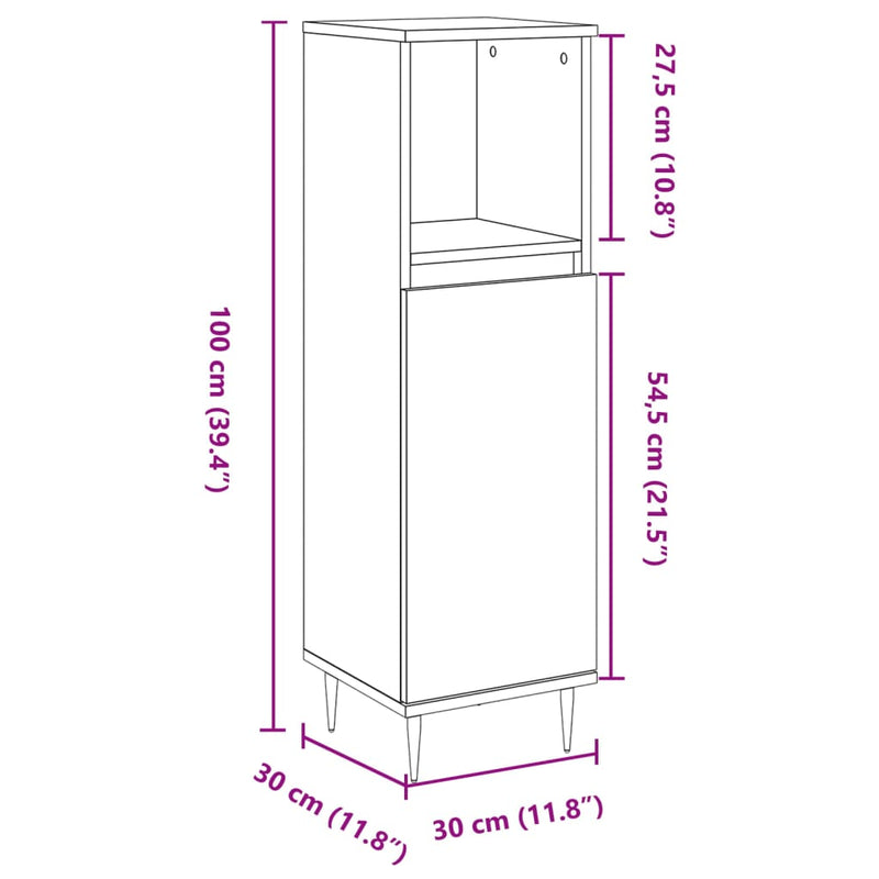 vidaXL betonszürke szerelt fa fürdőszobaszekrény 30 x 30 x 100 cm