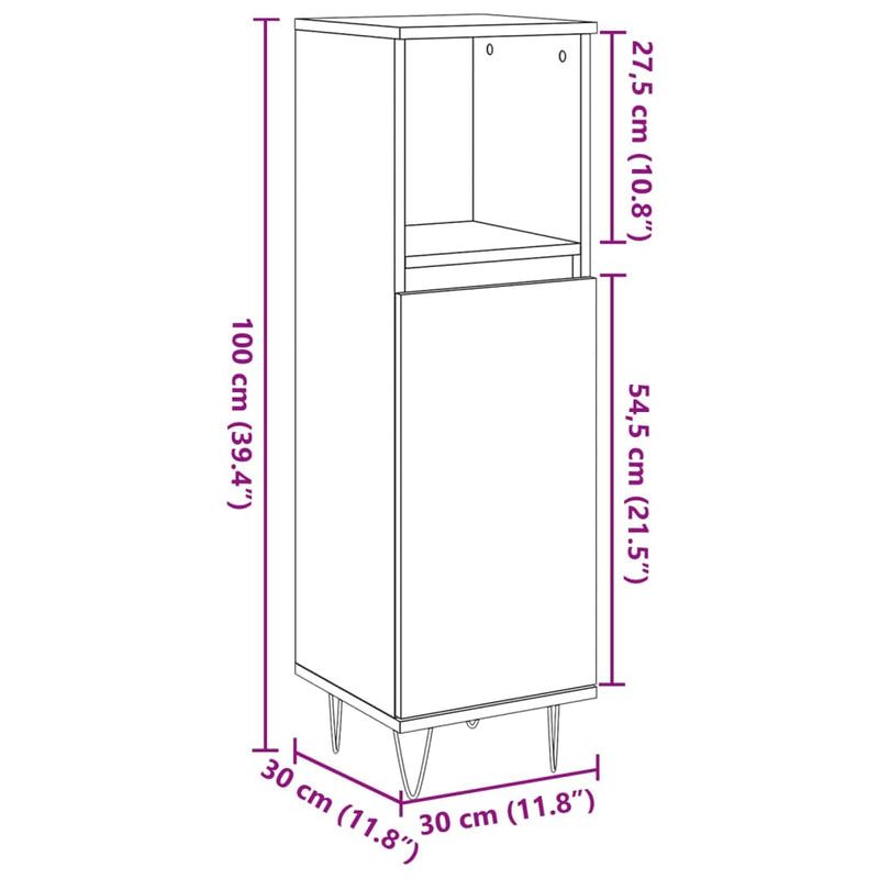 vidaXL betonszürke szerelt fa fürdőszobaszekrény 30 x 30 x 100 cm