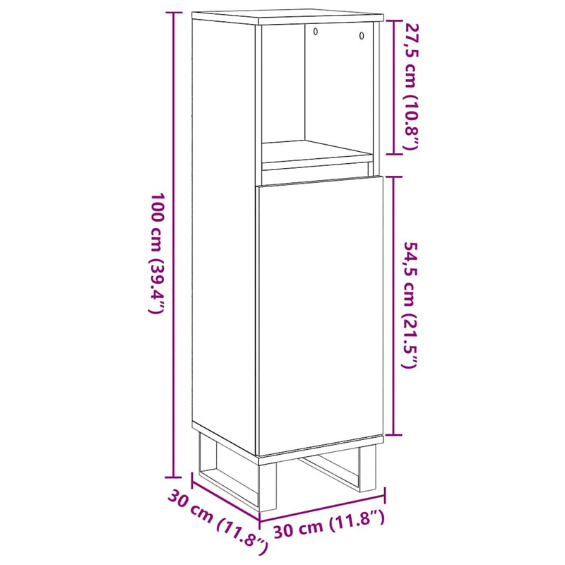 vidaXL betonszürke szerelt fa fürdőszobaszekrény 30 x 30 x 100 cm