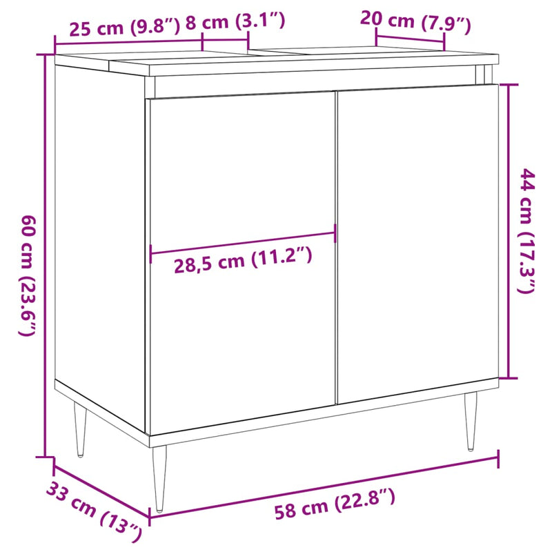 vidaXL betonszürke szerelt fa fürdőszobaszekrény 58x33x60 cm