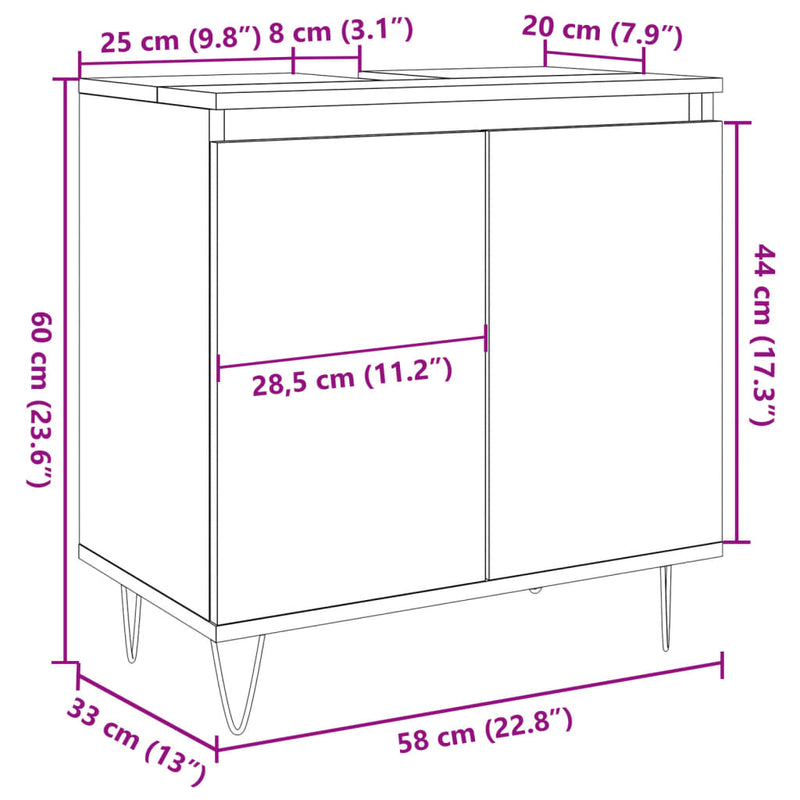 vidaXL betonszürke szerelt fa fürdőszobaszekrény 58x33x60 cm