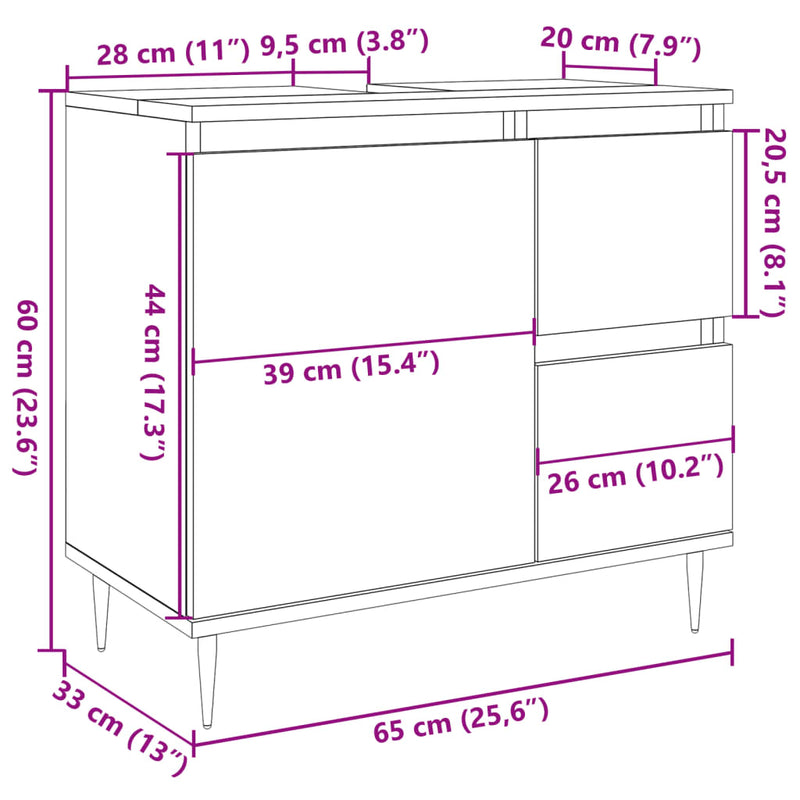 vidaXL betonszürke szerelt fa fürdőszobaszekrény 65 x 33 x 60 cm