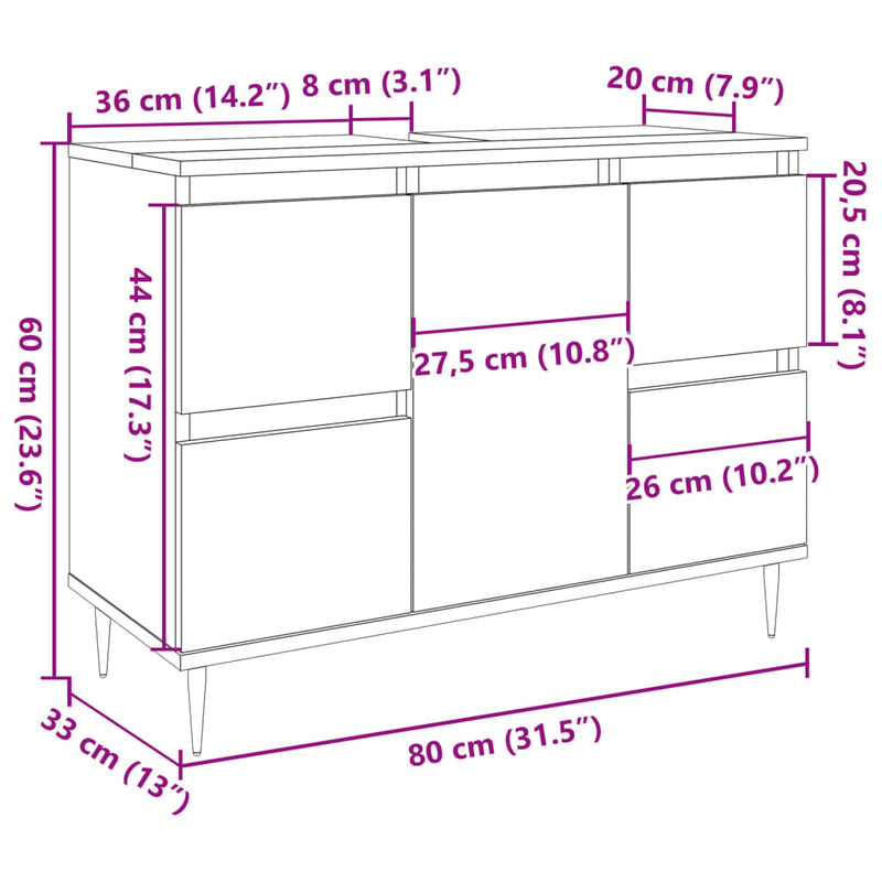 vidaXL betonszürke szerelt fa fürdőszobaszekrény 80 x 33 x 60 cm