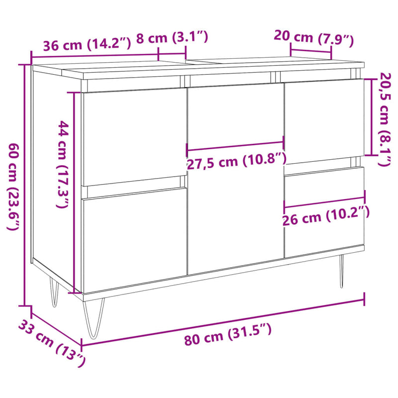 vidaXL betonszürke szerelt fa fürdőszobaszekrény 80 x 33 x 60 cm