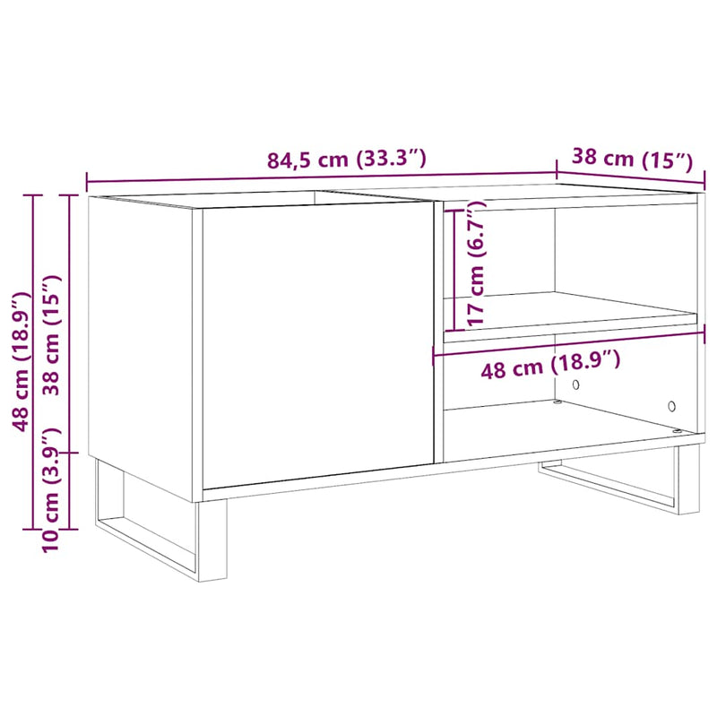 vidaXL kézműves tölgy színű szerelt fa hanglemezszekrény 84,5x38x48 cm