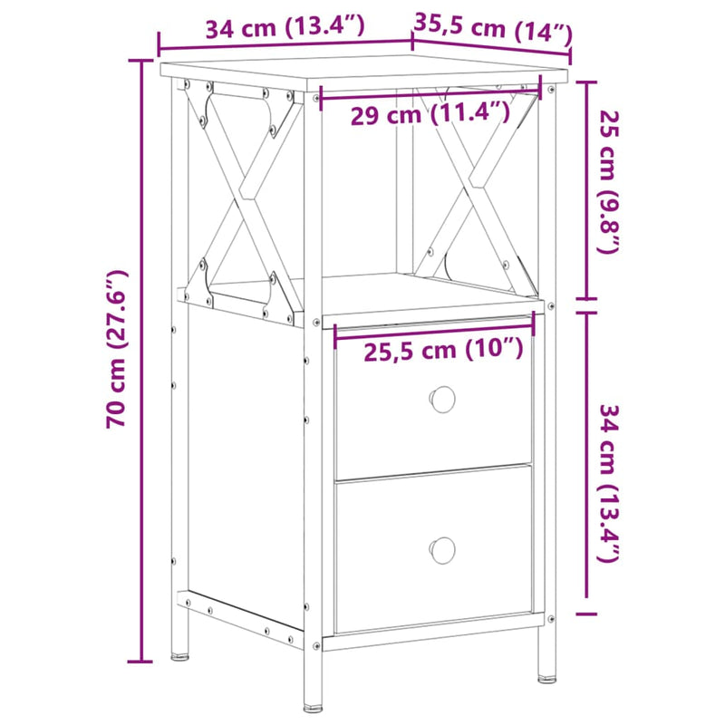 vidaXL antik fa színű szerelt fa éjjeliszekrény 34x35,5x70 cm
