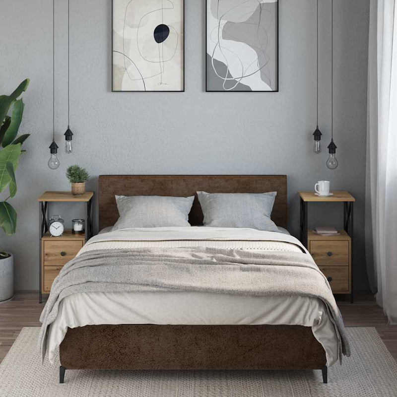 vidaXL 2 db kézműves tölgyszínű szerelt fa éjjeliszekrény 34x35,5x70cm
