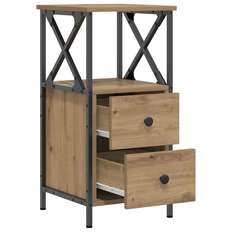 vidaXL 2 db kézműves tölgyszínű szerelt fa éjjeliszekrény 34x35,5x70cm