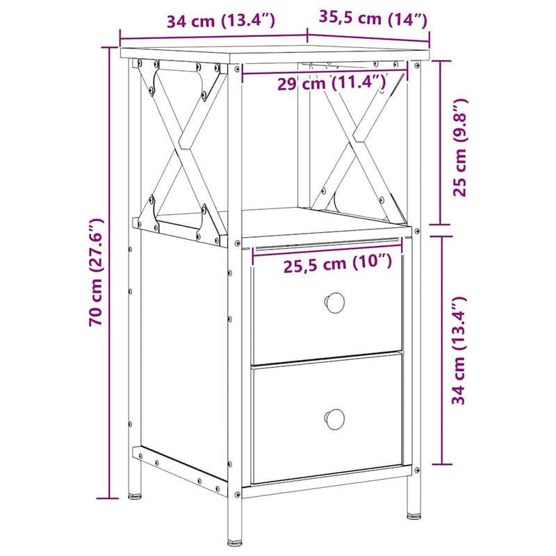 vidaXL 2 db kézműves tölgyszínű szerelt fa éjjeliszekrény 34x35,5x70cm