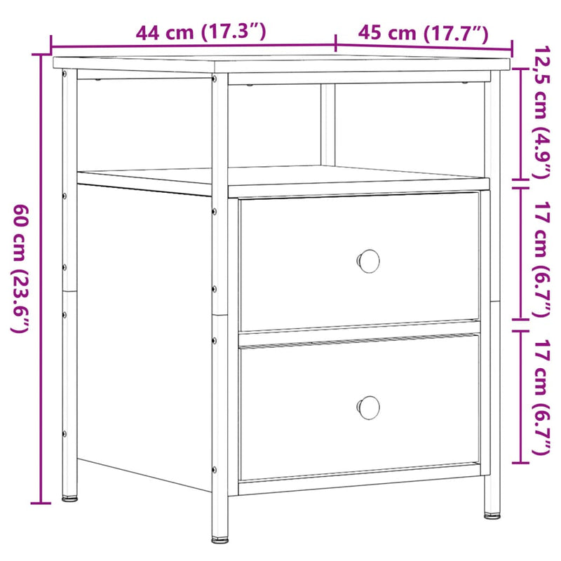 vidaXL 2 db antik fa színű szerelt fa éjjeliszekrény 44 x 45 x 60 cm