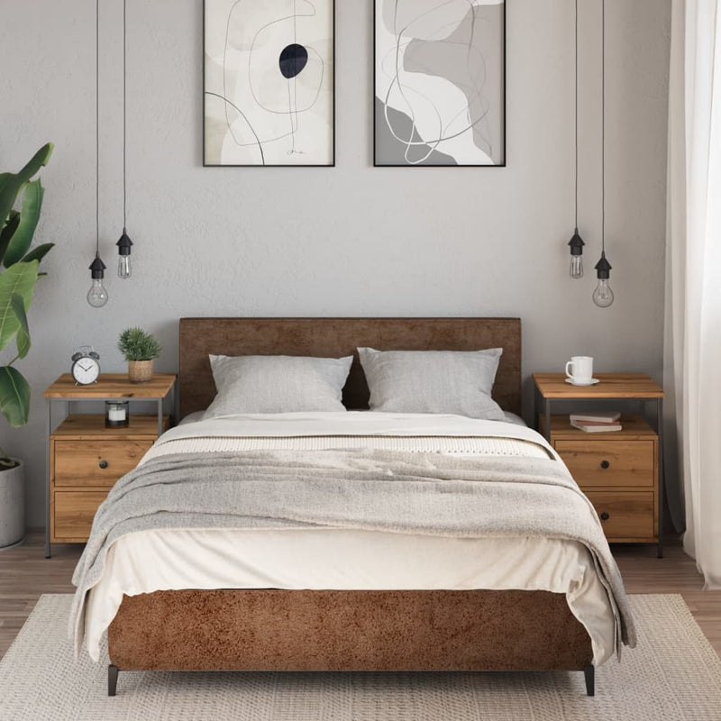 vidaXL 2 db kézműves tölgy színű szerelt fa éjjeliszekrény 44x45x60 cm
