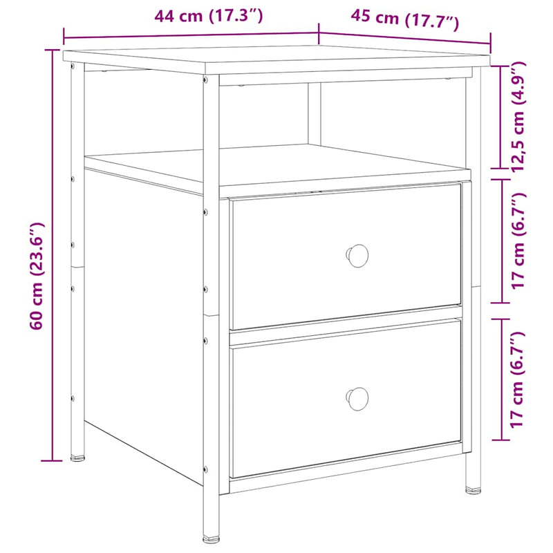 vidaXL 2 db kézműves tölgy színű szerelt fa éjjeliszekrény 44x45x60 cm