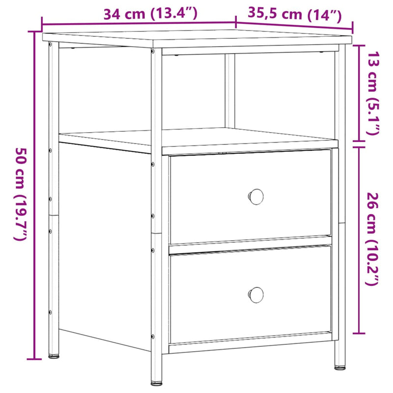 vidaXL 2 db antik fa színű szerelt fa éjjeliszekrény 34 x 35,5 x 50 cm