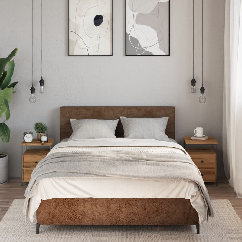 vidaXL 2 db kézműves tölgyszínű szerelt fa éjjeliszekrény 34x35,5x50cm
