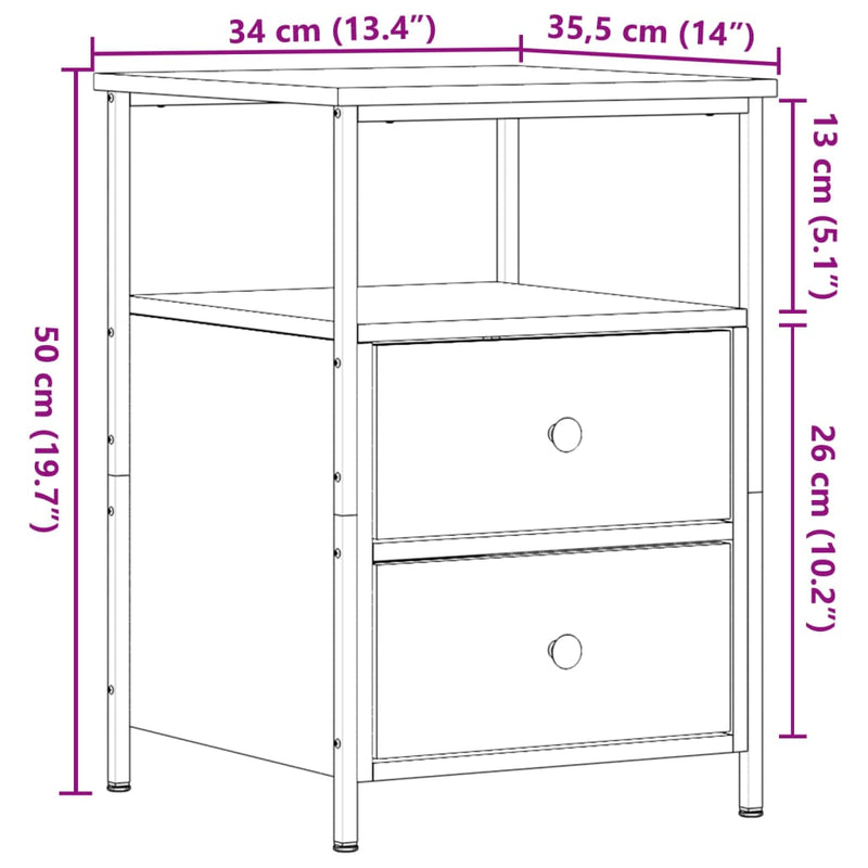 vidaXL 2 db kézműves tölgyszínű szerelt fa éjjeliszekrény 34x35,5x50cm