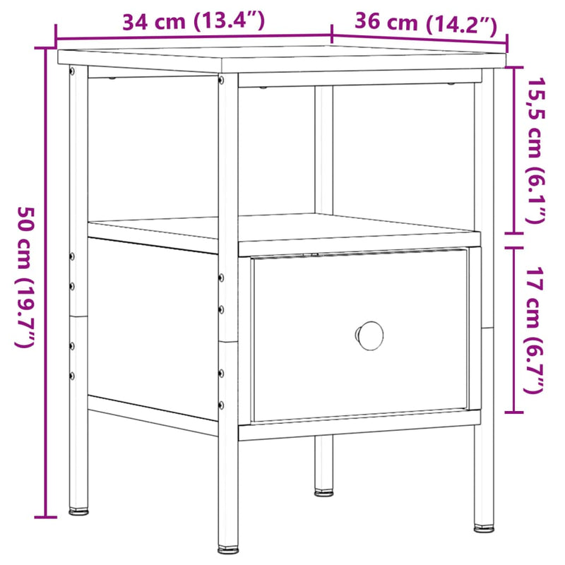 vidaXL 2 db antik fa színű szerelt fa éjjeliszekrény 34 x 36 x 50 cm