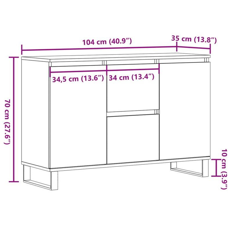 vidaXL antik fa színű szerelt fa tálalószekrény 104 x 35 x 70 cm