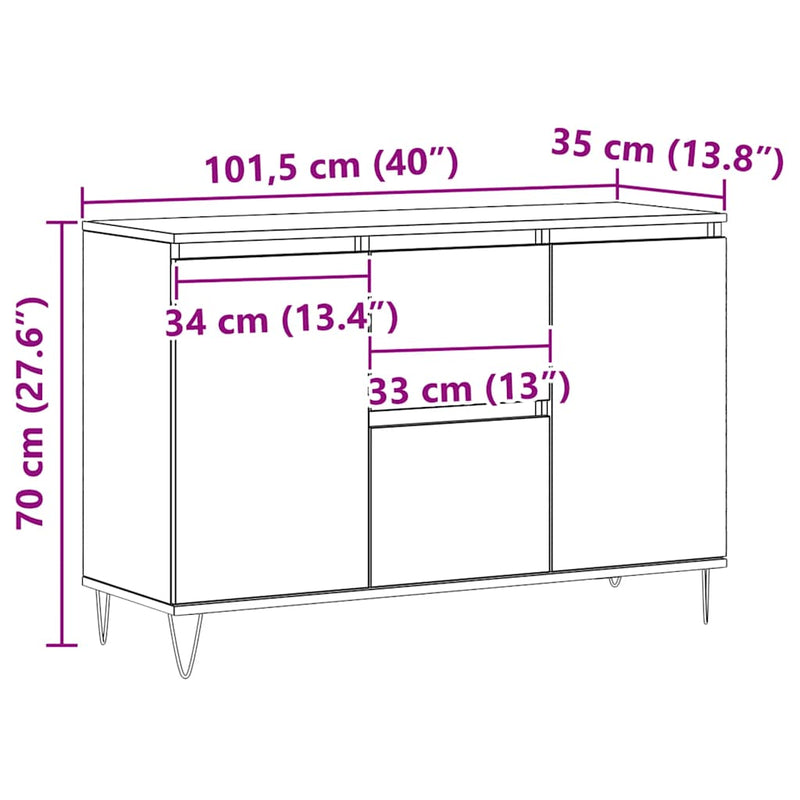 vidaXL kézműves tölgy színű szerelt fa tálalószekrény 101,5 x 35 x 70 cm