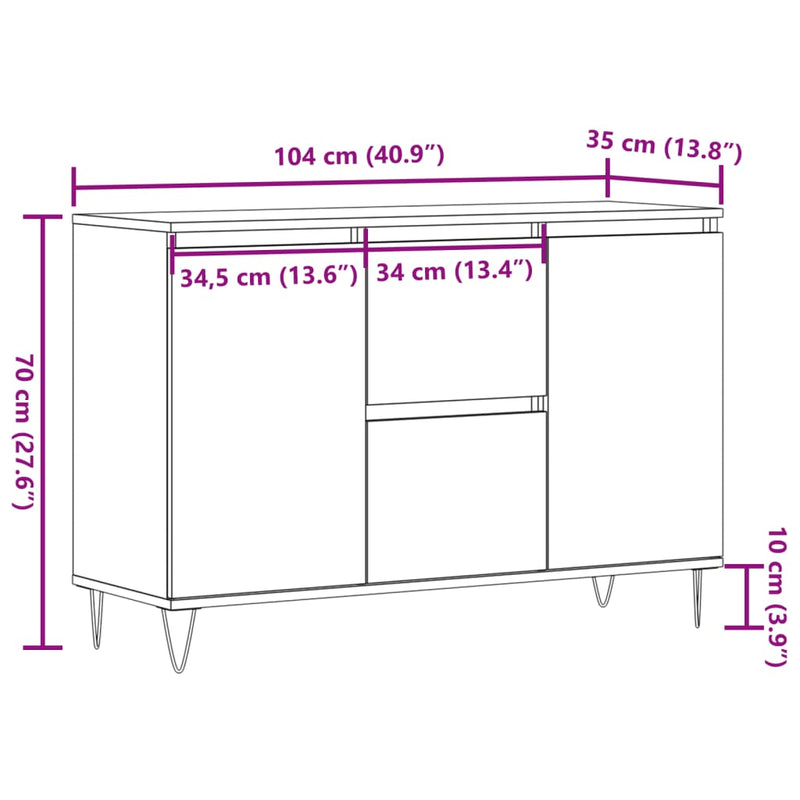 vidaXL antik fa színű szerelt fa tálalószekrény 104 x 35 x 70 cm