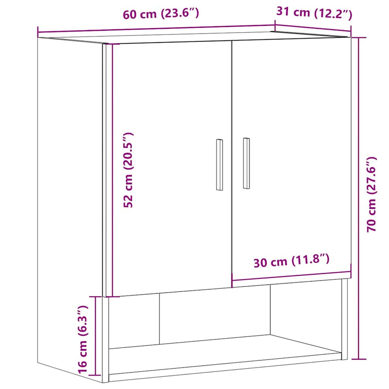 vidaXL fali szekrény régi fa 60x31x70 cm gépelt fa