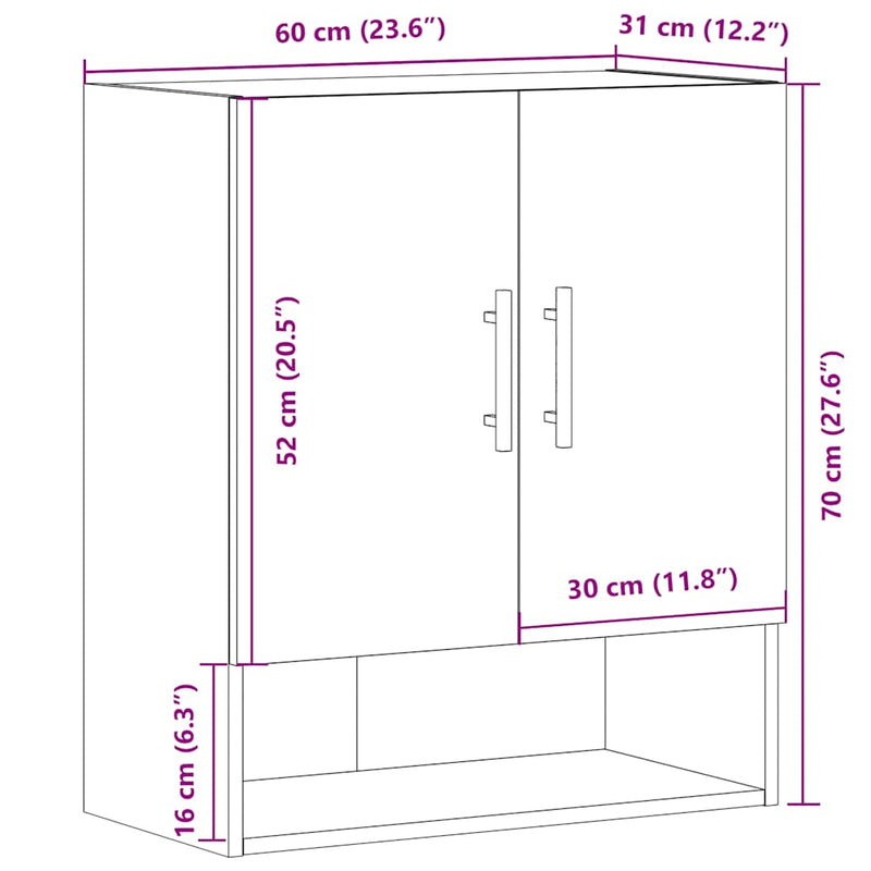 vidaXL fali szekrény régi fa 60x31x70 cm gépelt fa