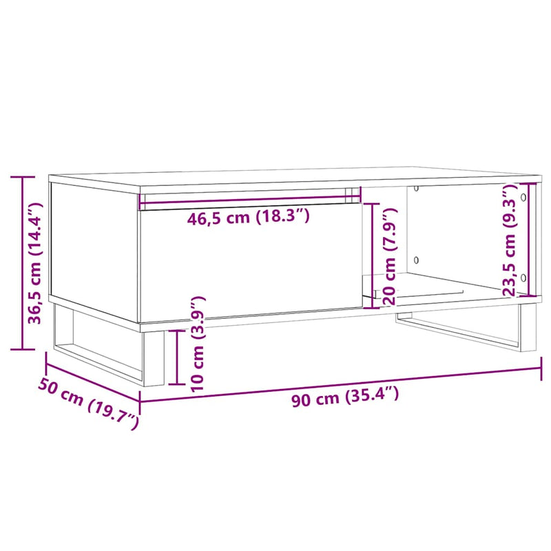 vidaXL antik fa színű szerelt fa dohányzóasztal 90 x 50 x 36,5 cm