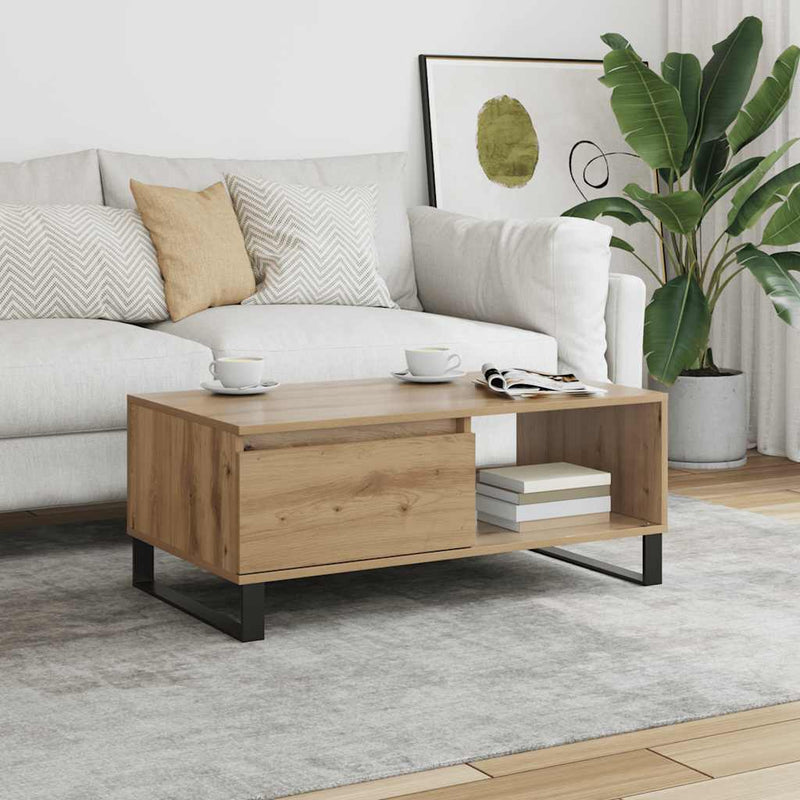 vidaXL kézműves tölgy színű szerelt fa dohányzóasztal 90x50x36,5 cm