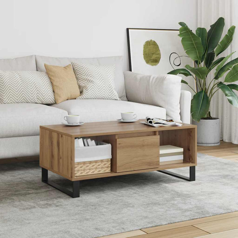 vidaXL kézműves tölgy színű szerelt fa dohányzóasztal 90x50x36,5 cm