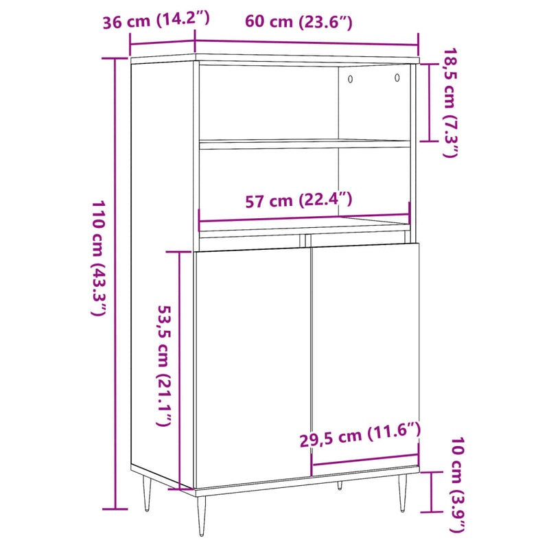 vidaXL antik fa színű szerelt fa magasszekrény 60 x 36 x 110 cm