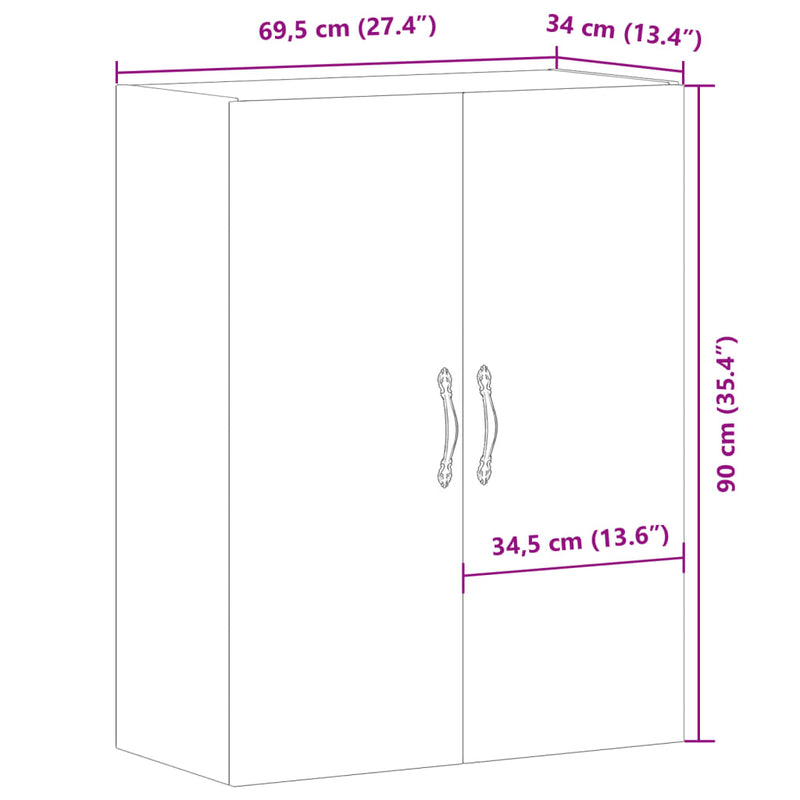 vidaXL antik fa színű szerelt fa fali szekrény 69,5 x 34 x 90 cm